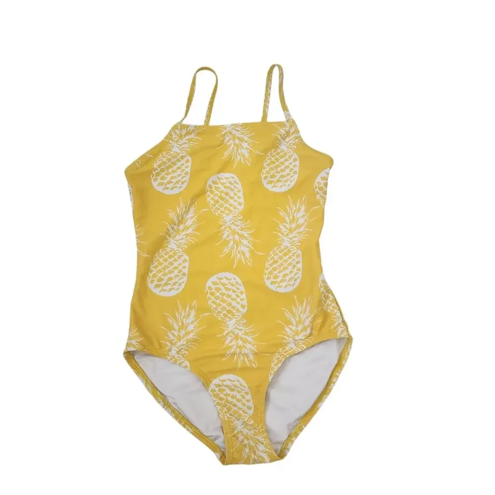 Old Navy Yellow Pineapple Print Kids Swimsuit Large 10-12 Bathing Suit One Piece